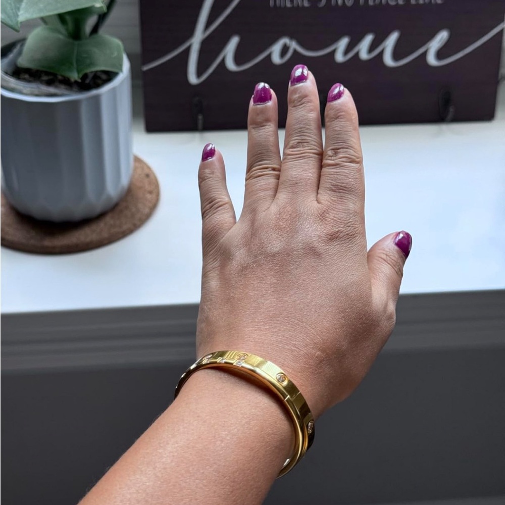 Neiman Marcus 18K Gold Plated Love Bangle Crystal Friendship Bracelet